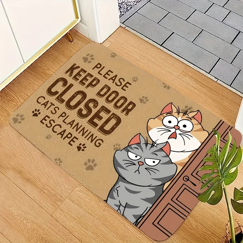 VIKAMA Cute Cat Floor Mat – Washable Fade Resistant Polyester Rug