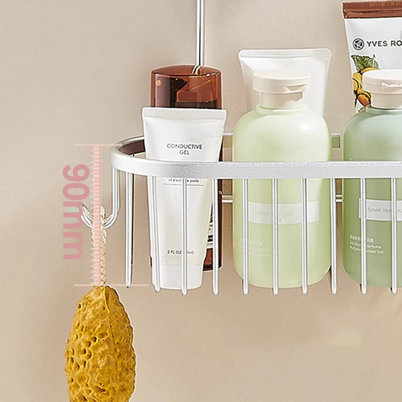 Hanging Shower Caddy with Hooks — No-Drill Aluminum Basket, 30×11.5×9cm