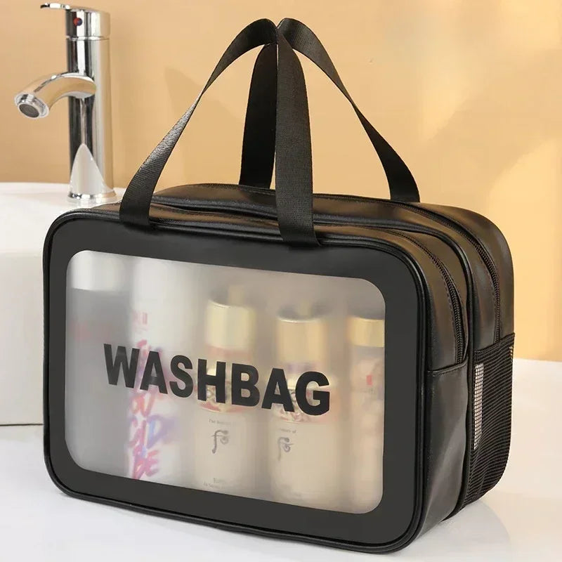 Dry-Wet Separation Toiletry Bag — Double-Layer PU Travel Cosmetic Pouch