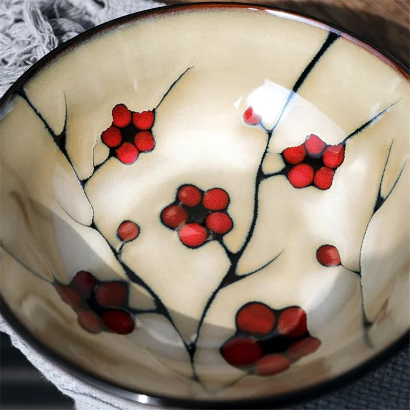 Japanese Plum Blossom Ceramic Ramen Bowl — Hand-Painted, Large