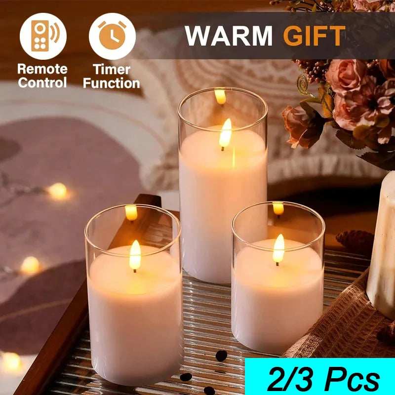 Acrylic Flameless LED Candles with Remote & Timer — Set of 2 or 3