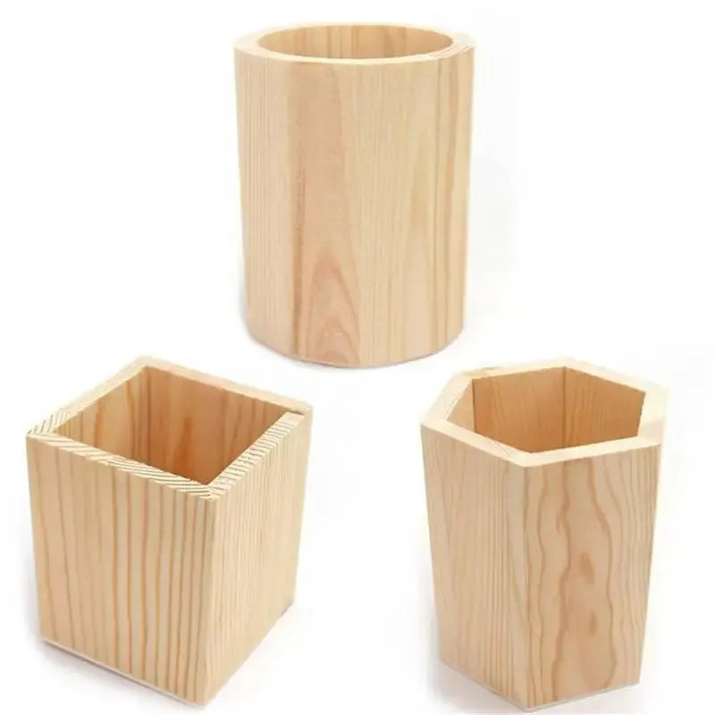 Wooden Pen & Stationery Holder — Square, Round or Hexagonal