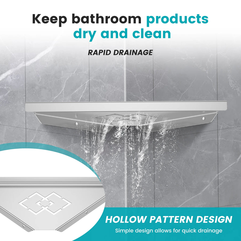 Single-Tier 304 Stainless Steel Corner Shower Shelf — Wall-Mounted, 33.5×21cm