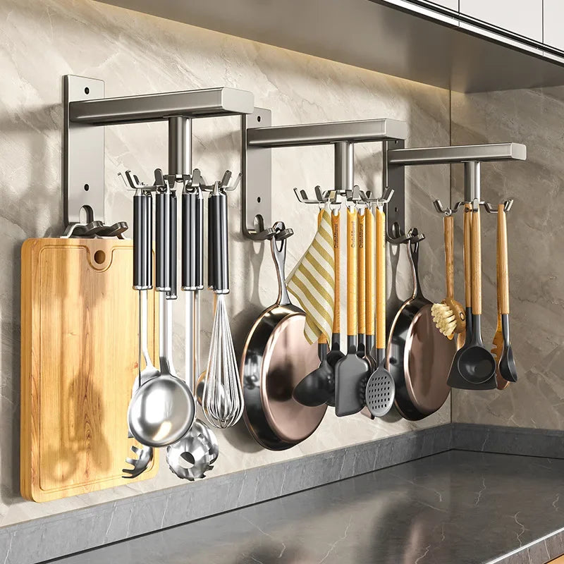 360° Rotatable Kitchen Hook Rack — No-Drill, Spoon & Utensil Hanger