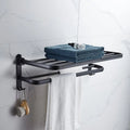 Matte Black Folding Towel Rack with Hook — Double Bar, Space Aluminum, 49×21cm