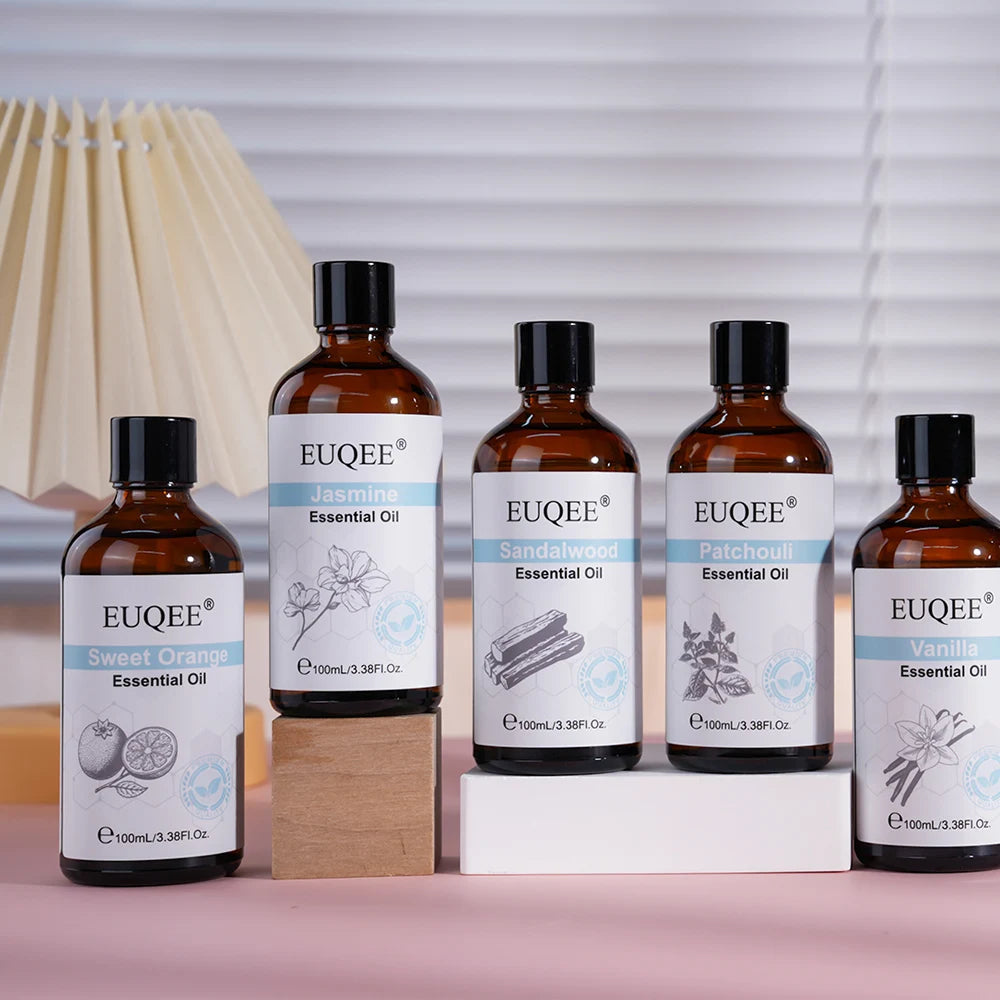 EUQEE Pure Essential Oil — 30ml or 100ml — Vanilla, Jasmine, Patchouli, Sweet Orange