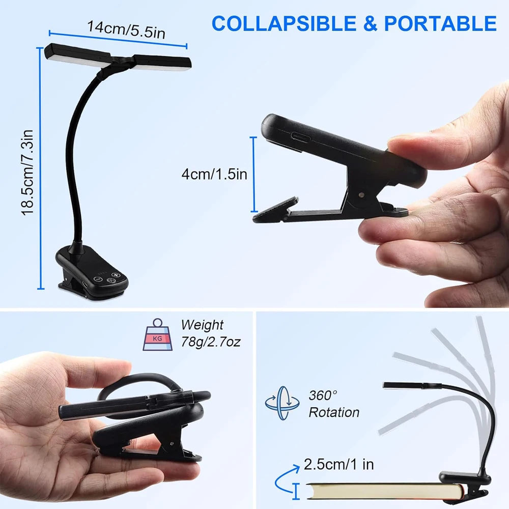 Dual-Head Touch Reading Light — Wide Illumination, USB Rechargeable