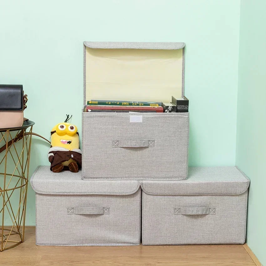 Foldable Cotton Linen Storage Basket with Lid