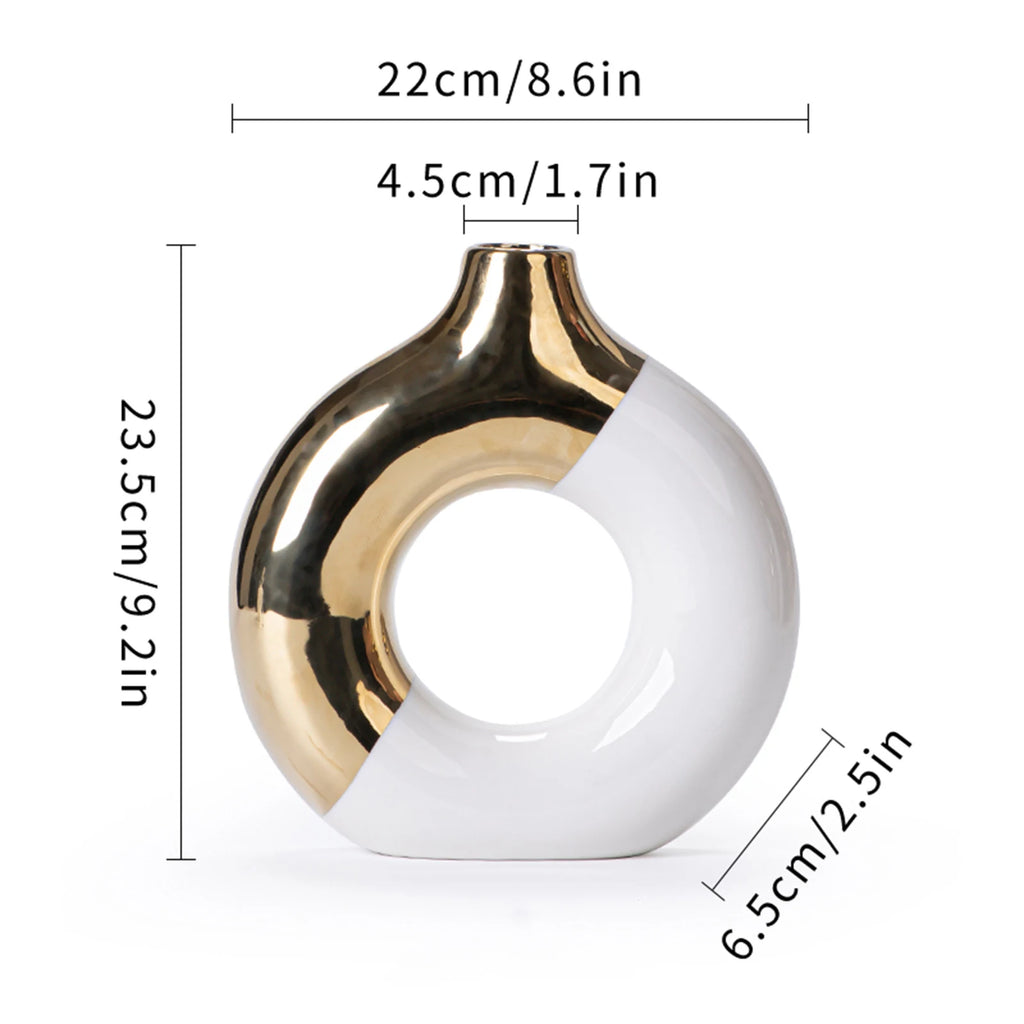 Luxury Nordic Ceramic Vase with Gold Detail — S, M or L