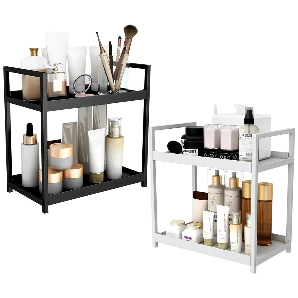 2-Tier Under-Sink Sliding Cabinet Organizer with Hooks — White or Black
