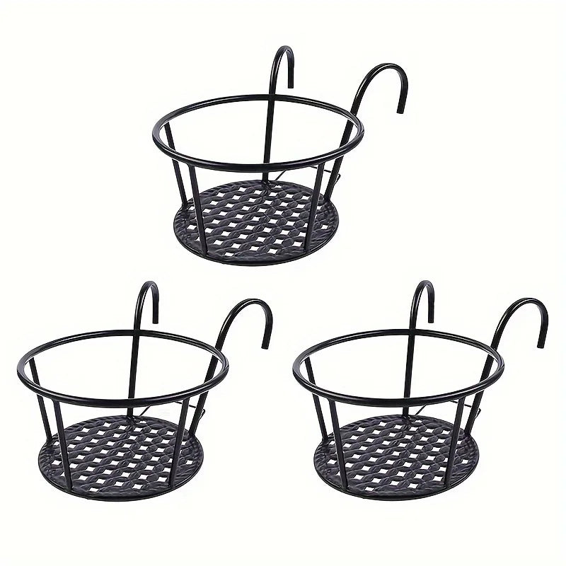 Iron Art Hanging Flower Pot with Hook – Metal Balcony Basket Planter (1/2/3 Pack)