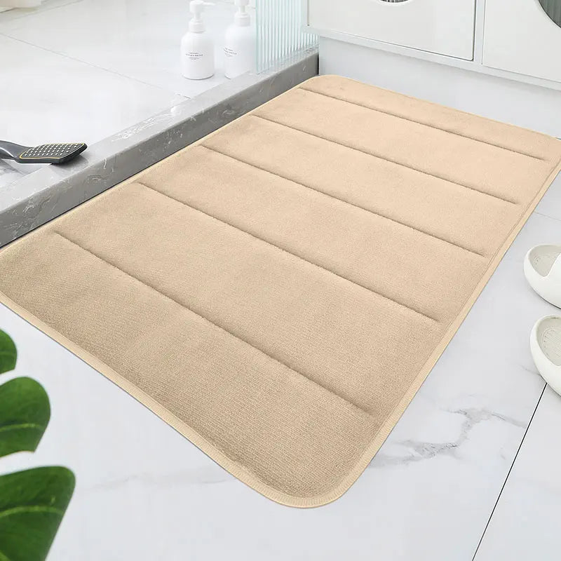 Coral Velvet Anti-Slip Bath Mat — Quick-Dry, Machine Washable, Striped