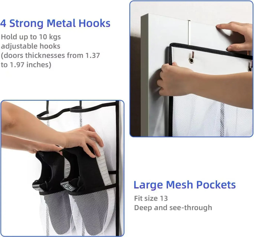 Over-Door Mesh Shoe Organizer — 14, 24 or 40 Grid Pockets, Foldable
