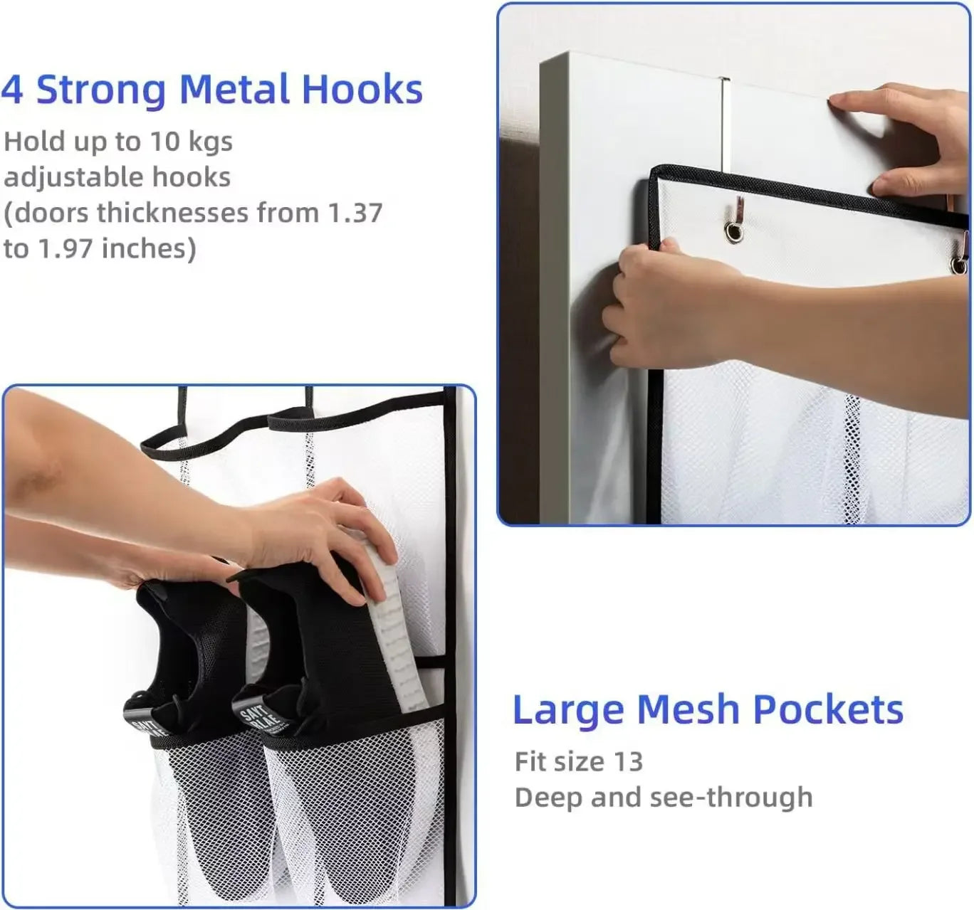Over-Door Mesh Shoe Organizer — 14, 24 or 40 Grid Pockets, Foldable
