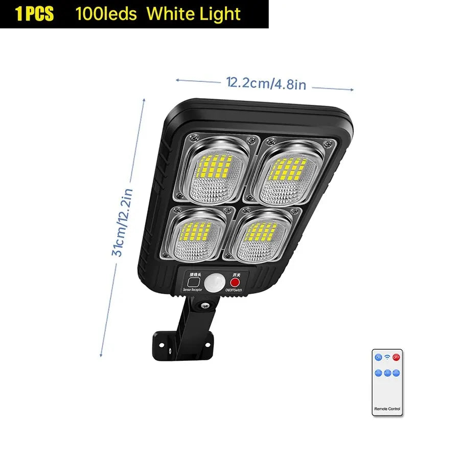 AMARYLLIS 100/200 LED Solar Street Light – IP65 Waterproof Motion Sensor Wall Light with Remote Control