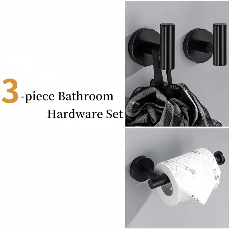3-Piece Stainless Steel Bathroom Hardware Set — Towel Holder & Toilet Paper Holder