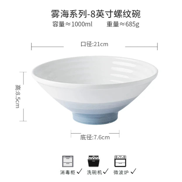 Blue Ceramic Noodle & Salad Bowl — Decorative Tableware