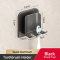 Space Aluminum Toothbrush & Cup Holder — No-Drill Wall Mount, Dual Slot