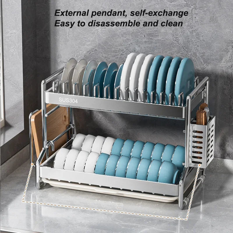 Kitchen Dish Rack & Drainboard Organizer — Countertop, White, Black or Steel