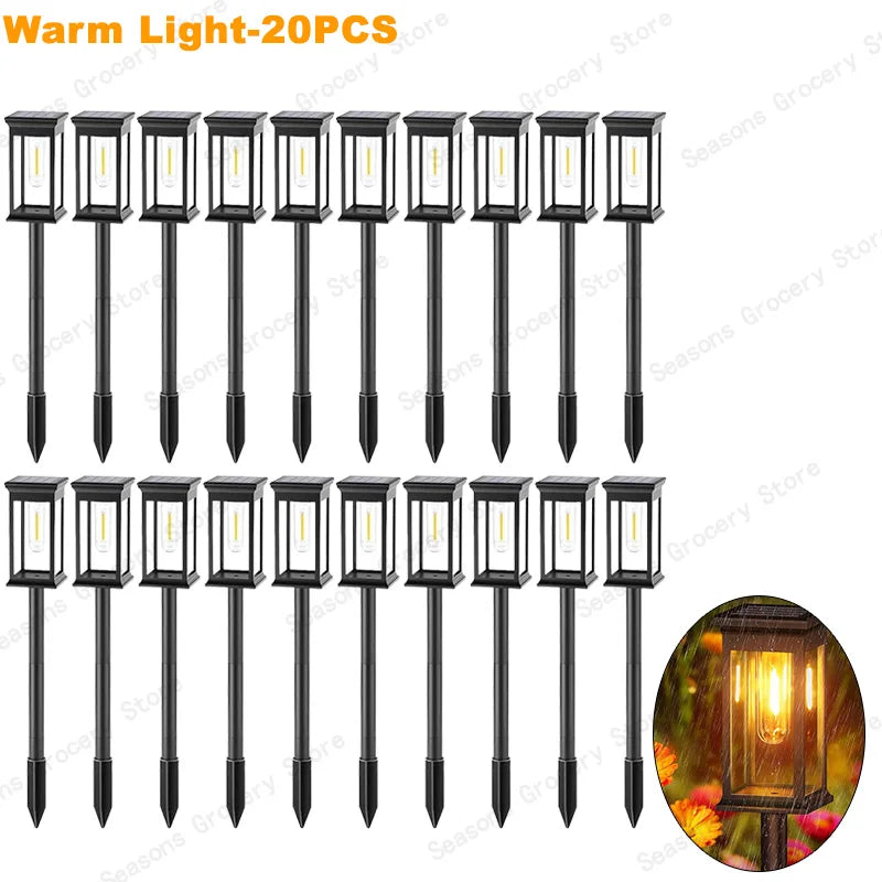 IP65 Waterproof Solar Garden Lights White Warm Light Outdoor Landscape Walkway Lighting Lawn Porch Patio Ambiance Lights