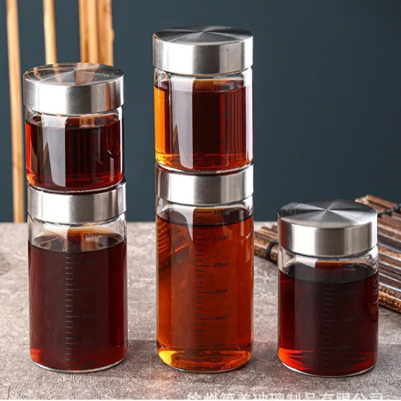Airtight Glass Storage Cup with Measurement Scale — Heat-Resistant, Portable