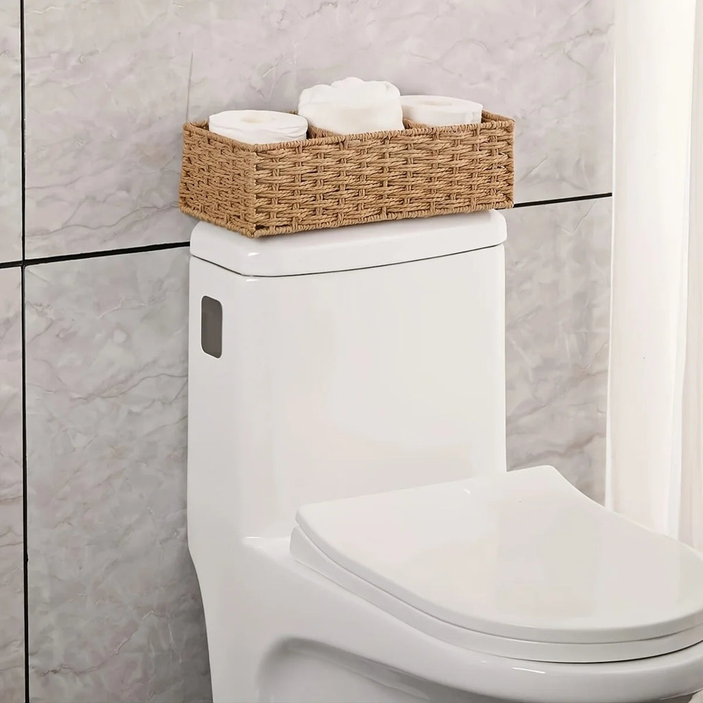 Handwoven Paper Rope Storage Basket — Bathroom & Countertop Organizer