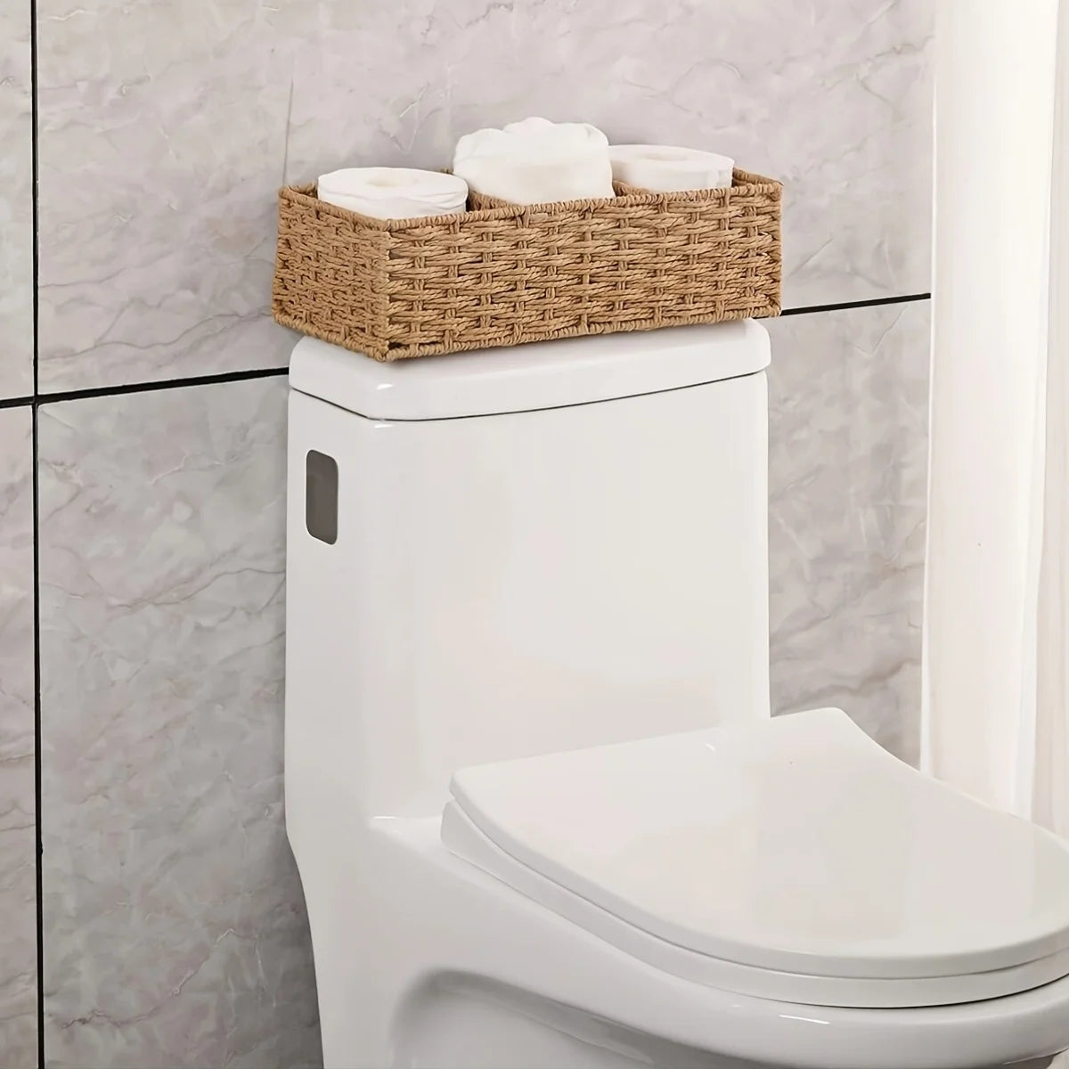 Handwoven Paper Rope Storage Basket — Bathroom & Countertop Organizer