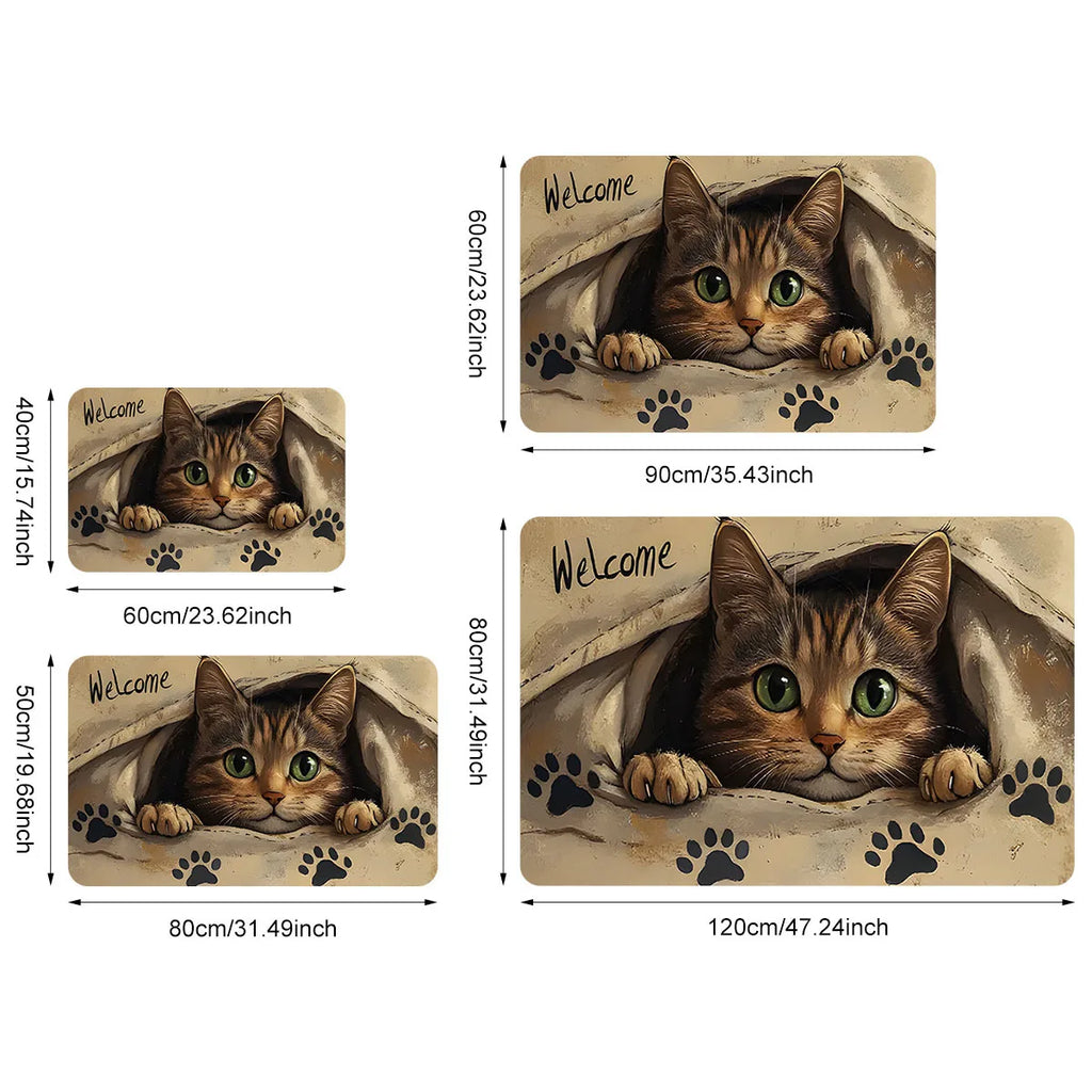 VIKAMA Cute Cat Door Mat – Fade Resistant Polyester Rug for Indoor & Outdoor
