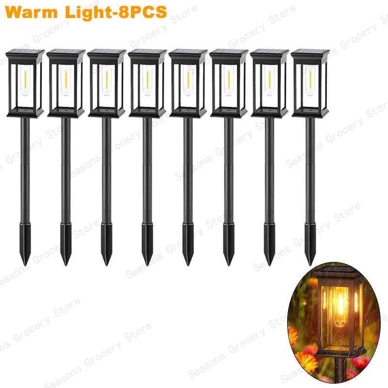 IP65 Waterproof Solar Garden Lights White Warm Light Outdoor Landscape Walkway Lighting Lawn Porch Patio Ambiance Lights