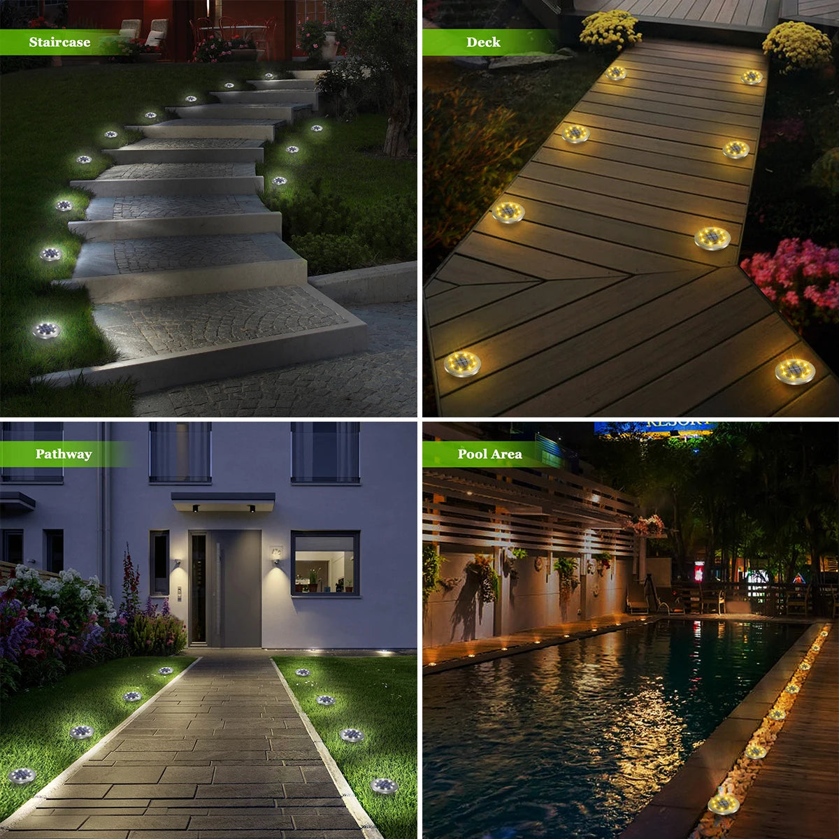 AMARYLLIS Solar Pathway In-Ground Lights – 8 LED Waterproof Outdoor Garden & Driveway Stake Lamps (8 pcs)