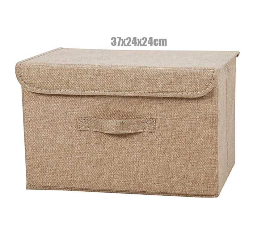 Foldable Cotton Linen Storage Basket with Lid