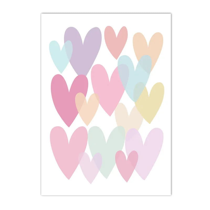 Cartoon Heart & Rainbow Nursery Canvas Poster — Unframed, Multiple Sizes