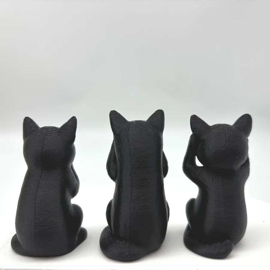 Three Wise Cats Minimalist Sculpture Set — See, Hear & Speak No Evil