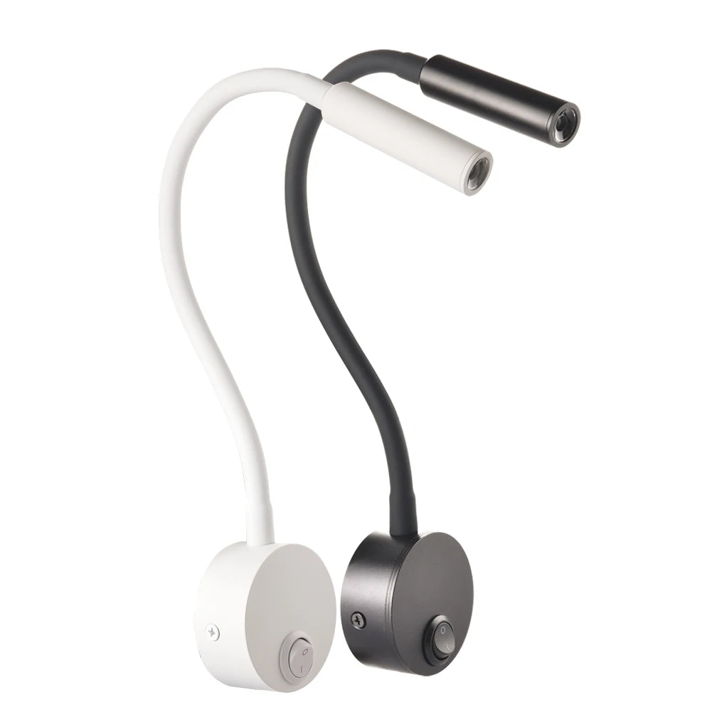 3W LED Reading Wall Lamp — Flexible, Plug-In, Black, Silver or White