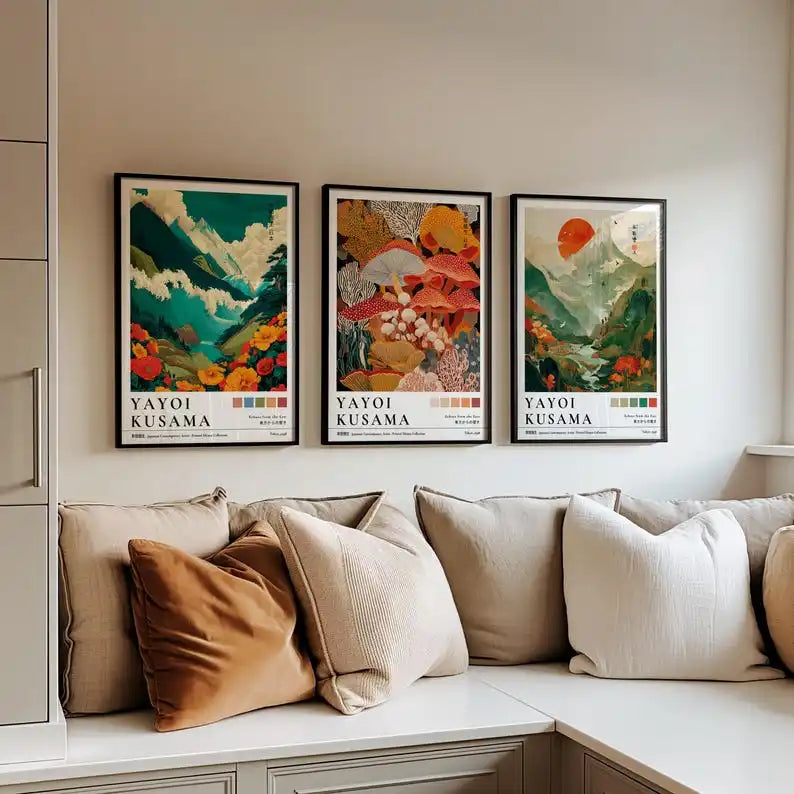 Japanese Wall Art Canvas Prints — Coral Reef, Mushrooms & Mount Fuji, Set of 1 or 3