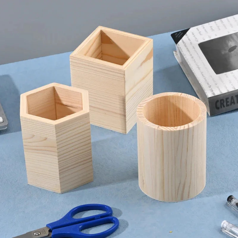 Wooden Pen & Stationery Holder — Square, Round or Hexagonal