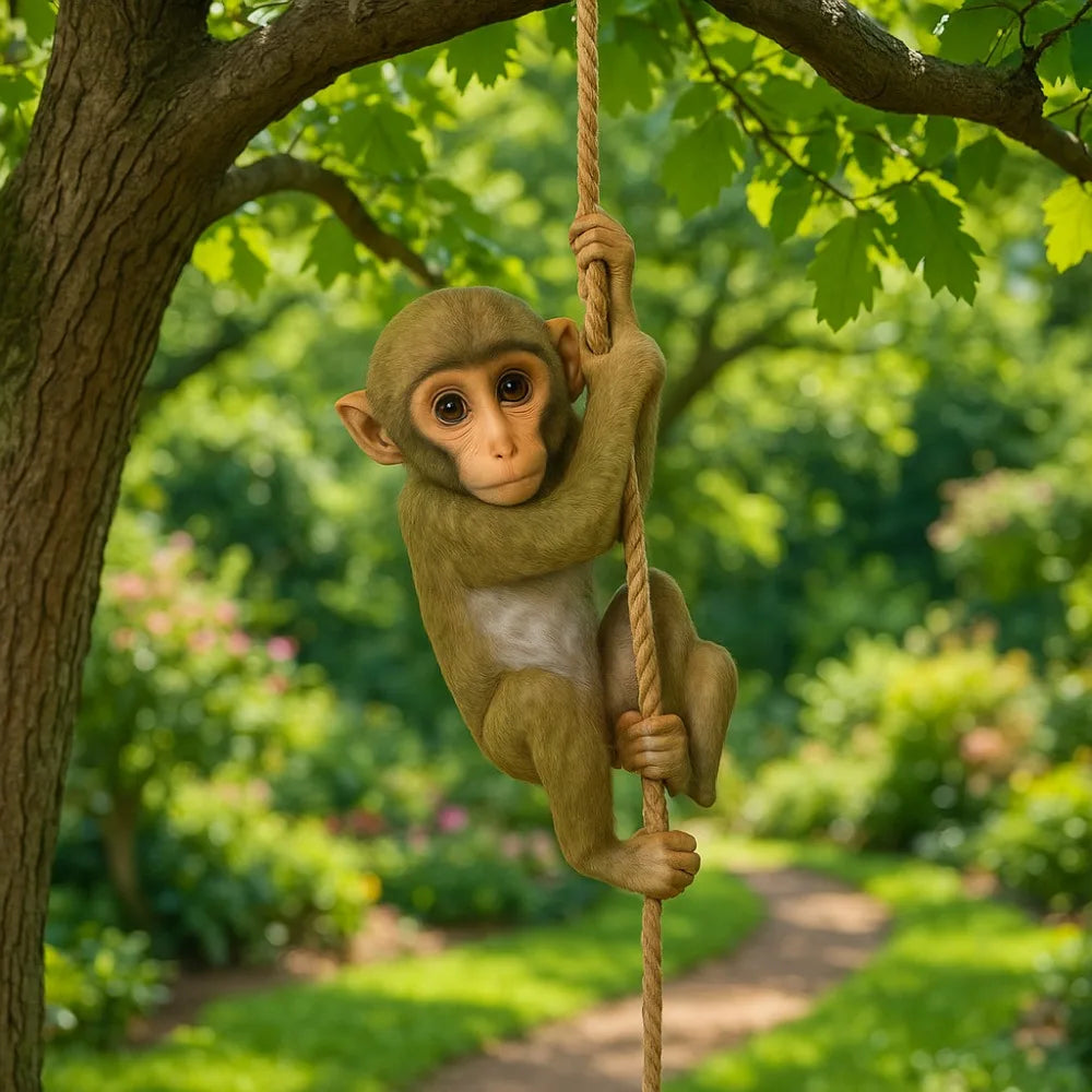 Resin Climbing Monkey Garden Figurine — Weatherproof Hanging Ornament