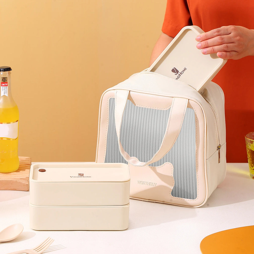 WORTHBUY Divided Bento Lunch Box — Leakproof, Microwave Safe, with Bag & Cutlery