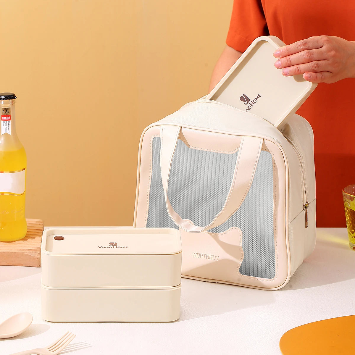 WORTHBUY Divided Bento Lunch Box — Leakproof, Microwave Safe, with Bag & Cutlery