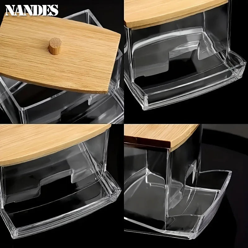Acrylic Cotton Pad & Swab Dispenser with Bamboo Lid — Stackable Bathroom Jar