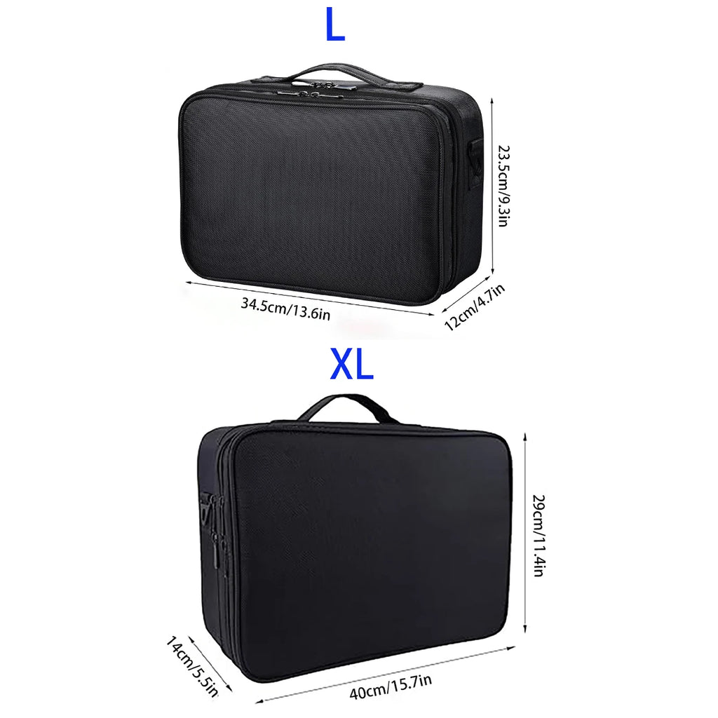 Large Capacity Travel Makeup Case — Adjustable Dividers & Shoulder Strap