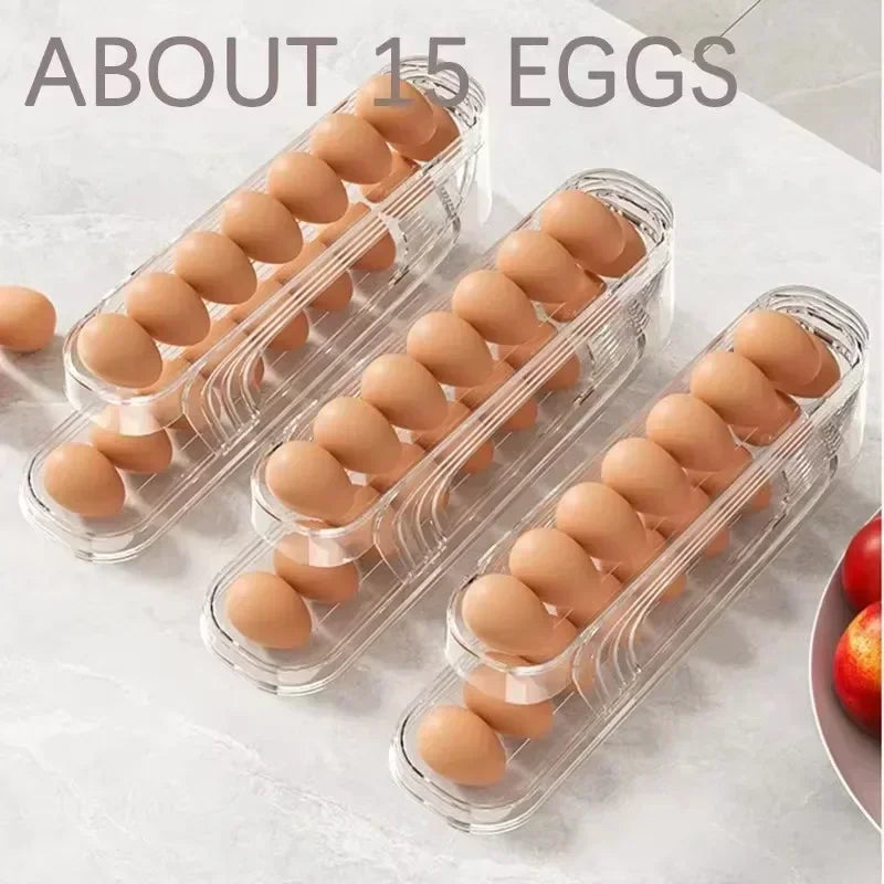 Slim Automatic Rolling Egg Storage Box — Double Layer, Fridge Door Fit