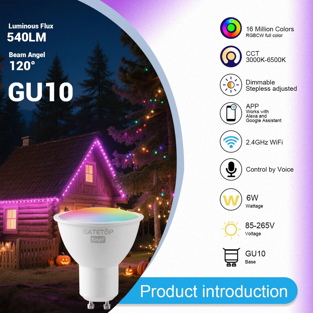 Tuya WiFi GU10 Smart Spotlight — Dimmable, Alexa & Google Compatible