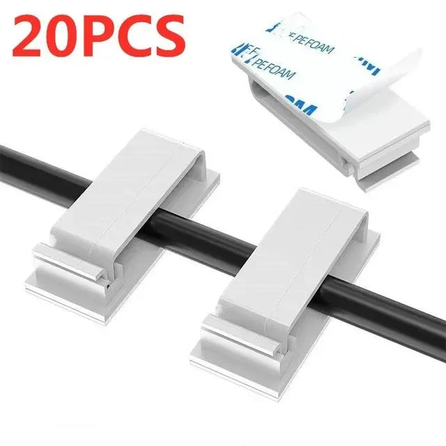 Self-Adhesive Cable Clips Organizer — Plastic Wire Holder for Desk, Home & Car