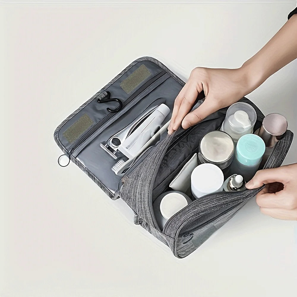 Hanging Cosmetic Bag — Unisex Polyester Travel Toiletry Organizer, Foldable