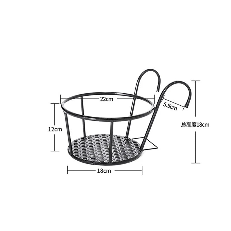 Iron Art Hanging Flower Pot with Hook – Metal Balcony Basket Planter (1/2/3 Pack)