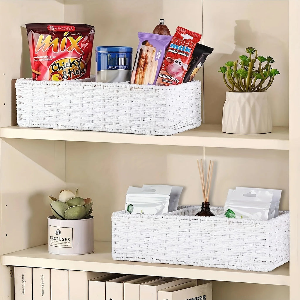 Handwoven Paper Rope Storage Basket — Bathroom & Countertop Organizer