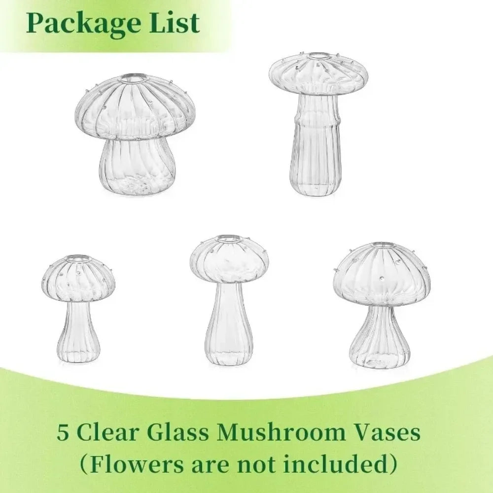 Colourful Mushroom Glass Vase — Set of 5 Hydroponic Flower Pots