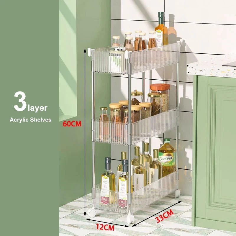 Acrylic Mobile Storage Trolley with Wheels — Slim, Multipurpose