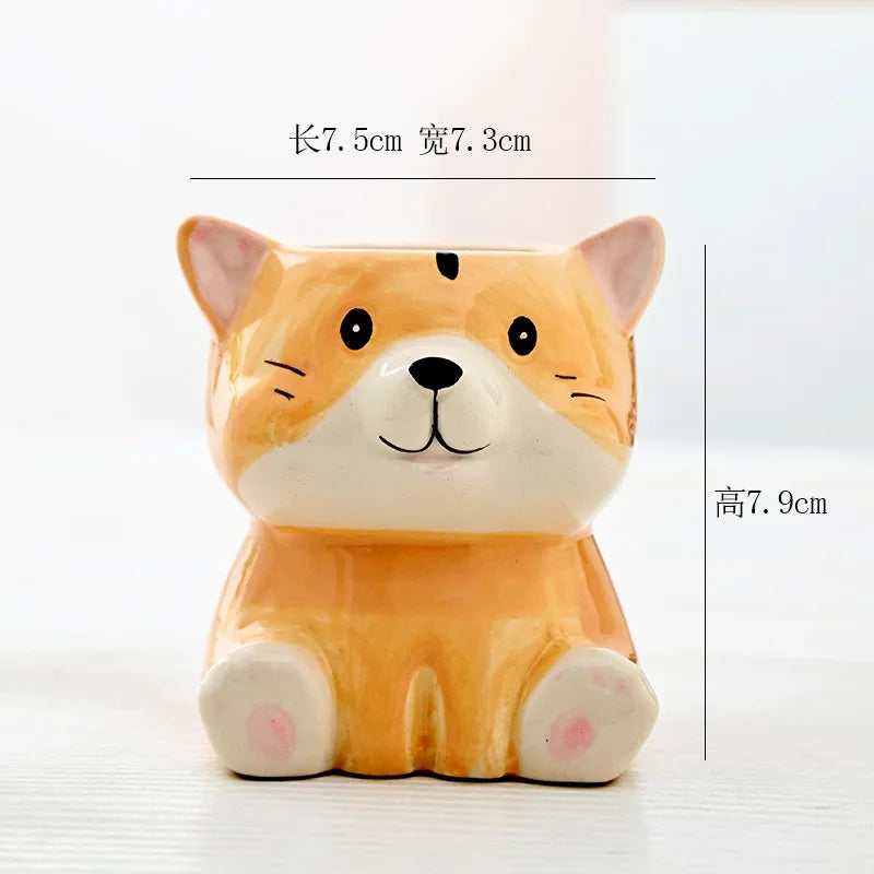 Cartoon Animal Ceramic Flower Pot – Cute Dog & Tiger Desktop Planter